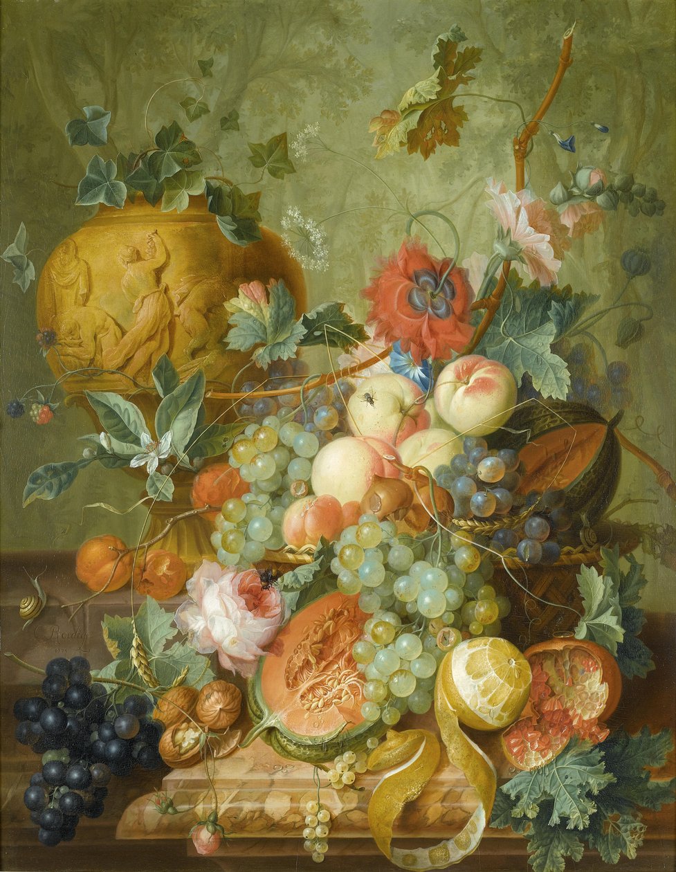 Frukt och blomma stilleben av Johannes Christianus Roedig