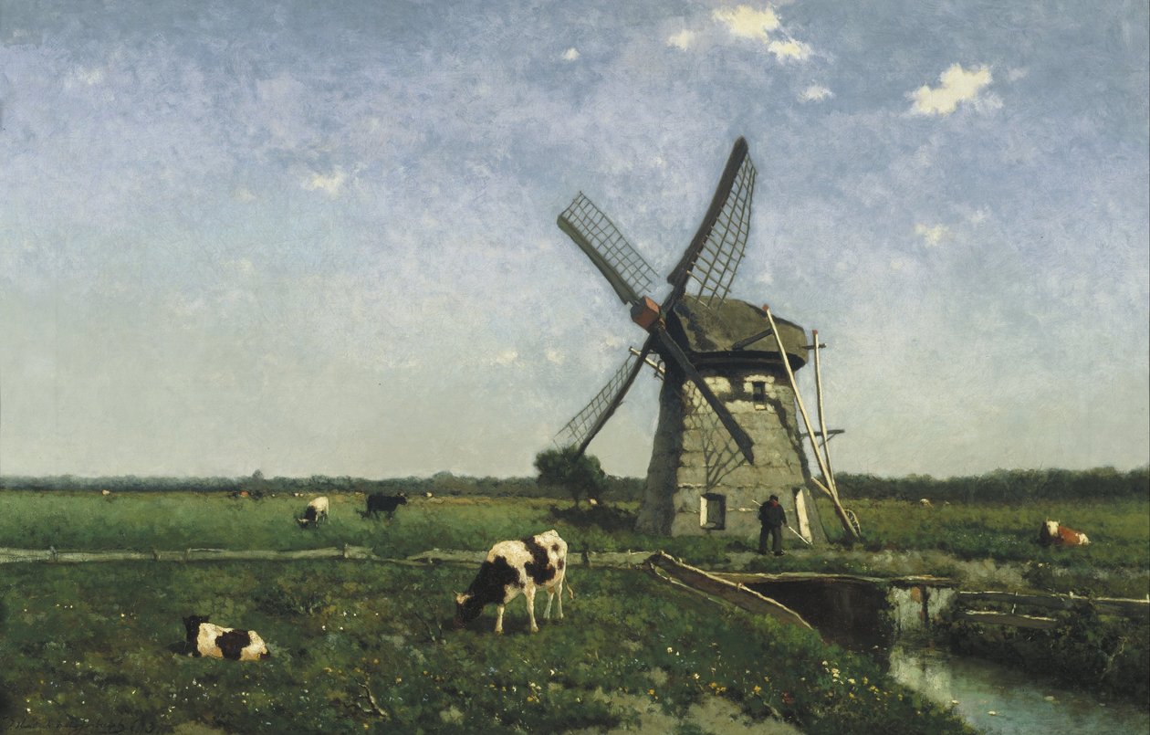 Landskap med väderkvarn nära Schiedam av Johannes Hendrik Weissenbruch