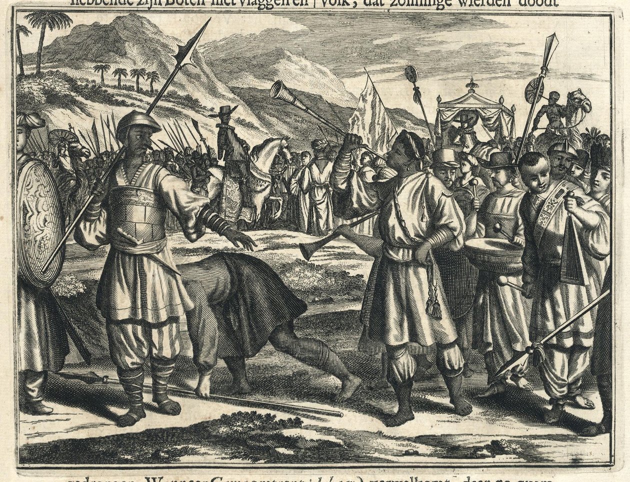 Vasco da Gamas arrival at the Samoryn of Calicut av Johannes Janssonius Waasbergen