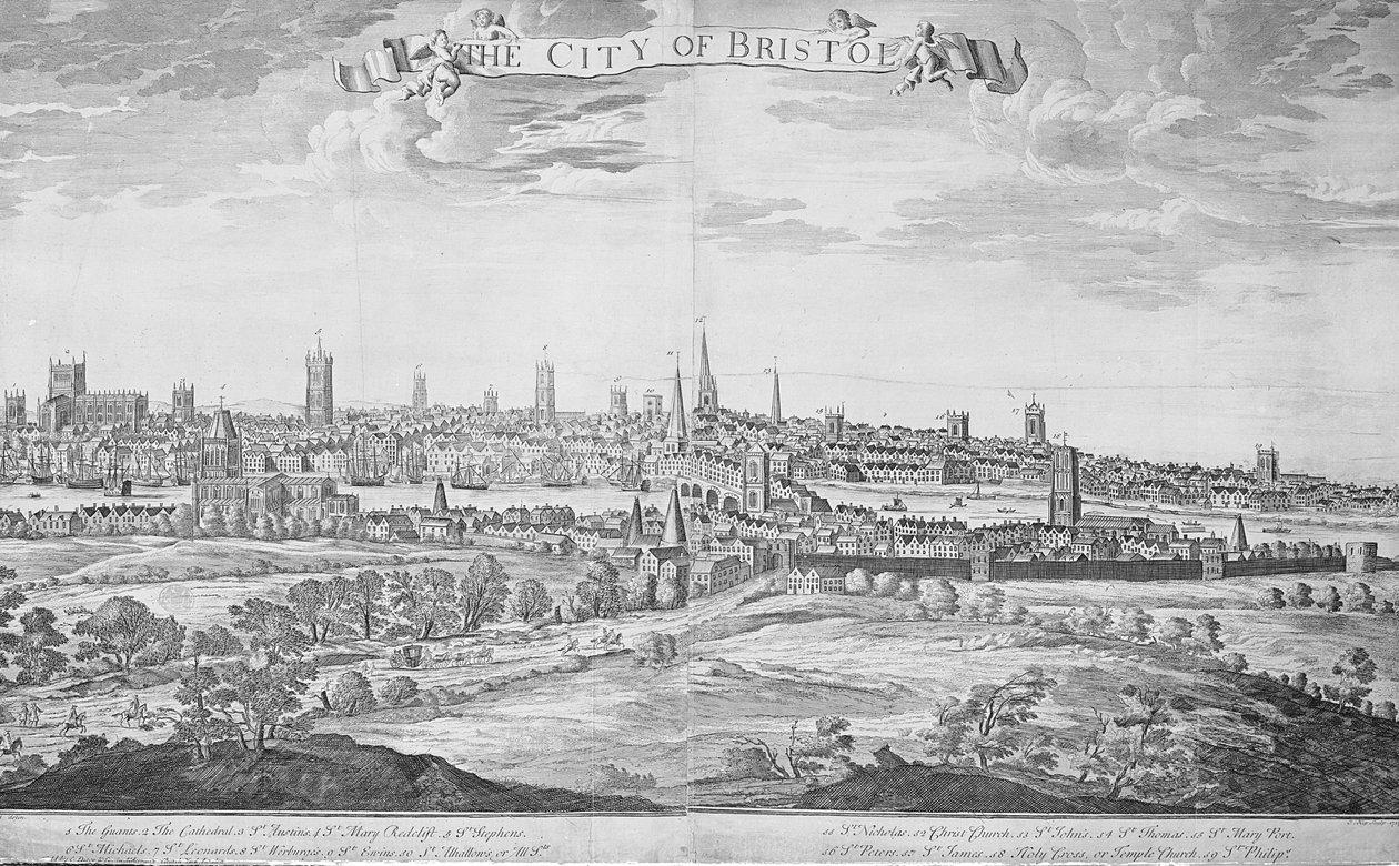 Staden Bristol (med nyckel), 1717 av Johannes Kip