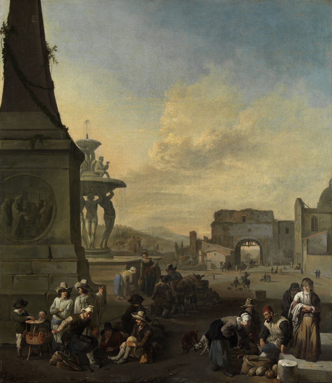 Marknadens rörelse på Piazza del Popolo i Rom av Johannes Lingelbach