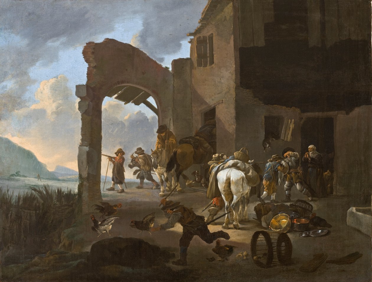 Soldater som plundrar en bondefamilj, ca 1650 av Johannes Lingelbach