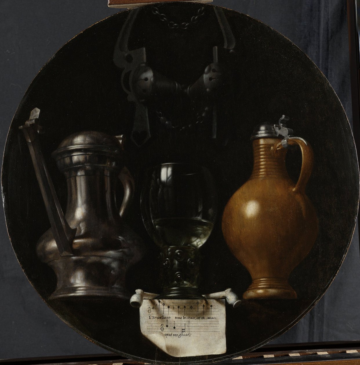 Emblematiskt stilleben med flagga, glas, kanna och bringa, 1614 av Johannes Torrentius
