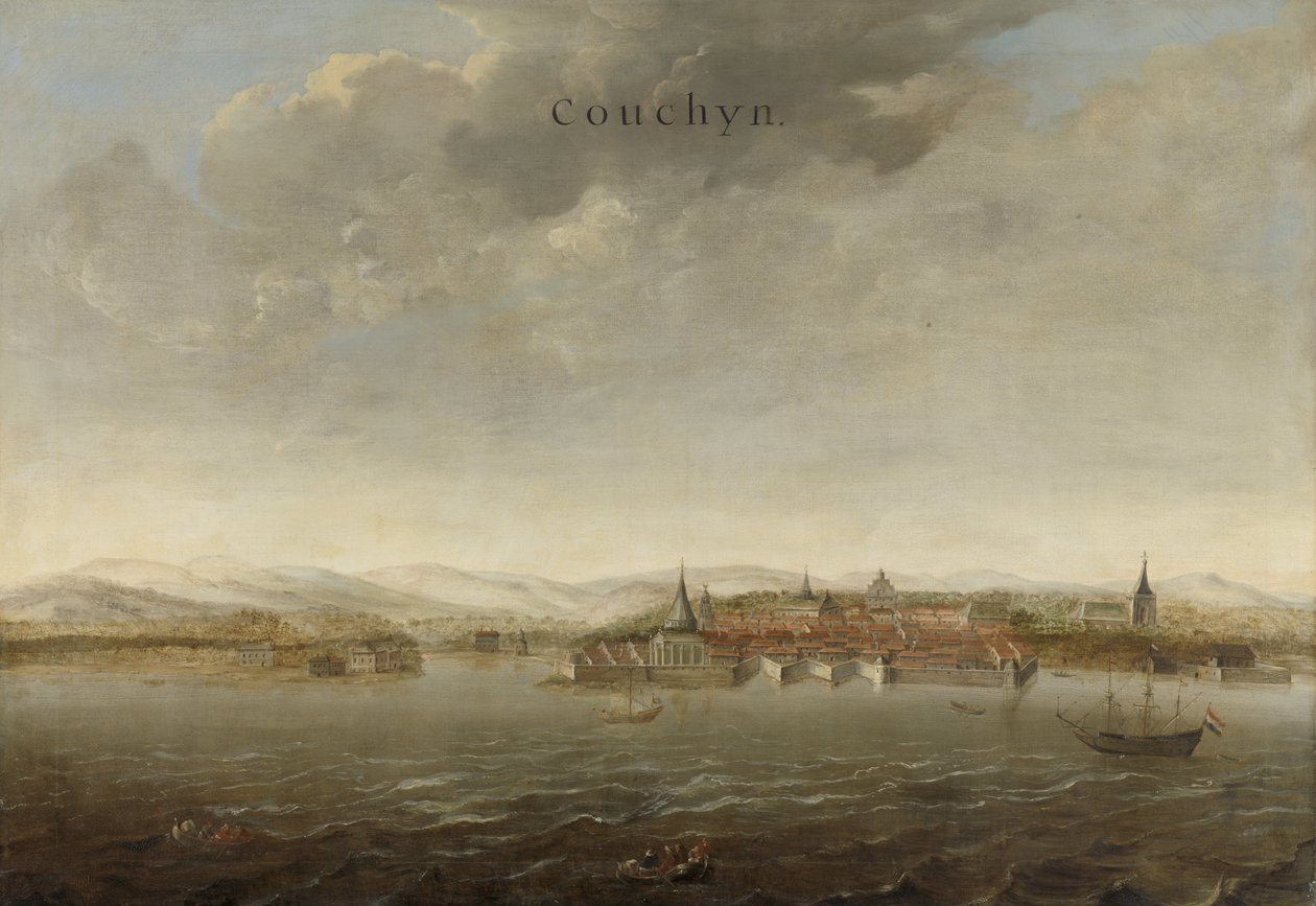 Vy över Cochin på Malabarkusten i Indien, c.1662-3 av Johannes Vinckeboons
