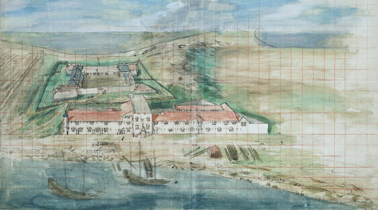 Overview of Fort Zeelandia in Tainan, Taiwan av Johannes Vingboons