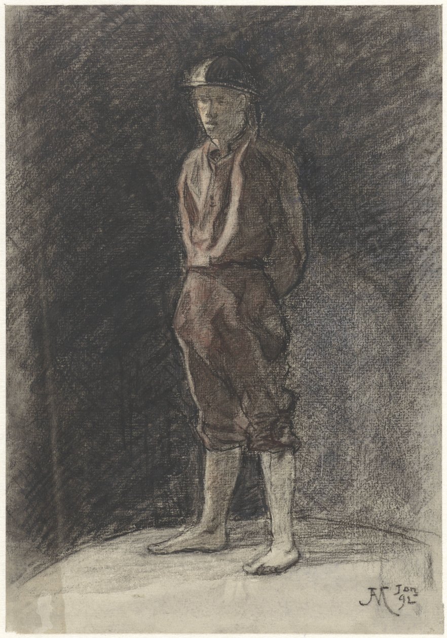 Stående man med hjälm och ihoprullade bokrör av Johannes Abraham Mondt