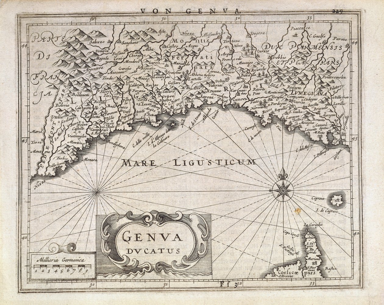 Duchy ya Genoa, Ramani ya Jan Baptist Vrients kutoka kwa atlasi ya Ujerumani, mchoro wa shaba, nusu ya karne ya 17 av Johannes Baptista Vrints