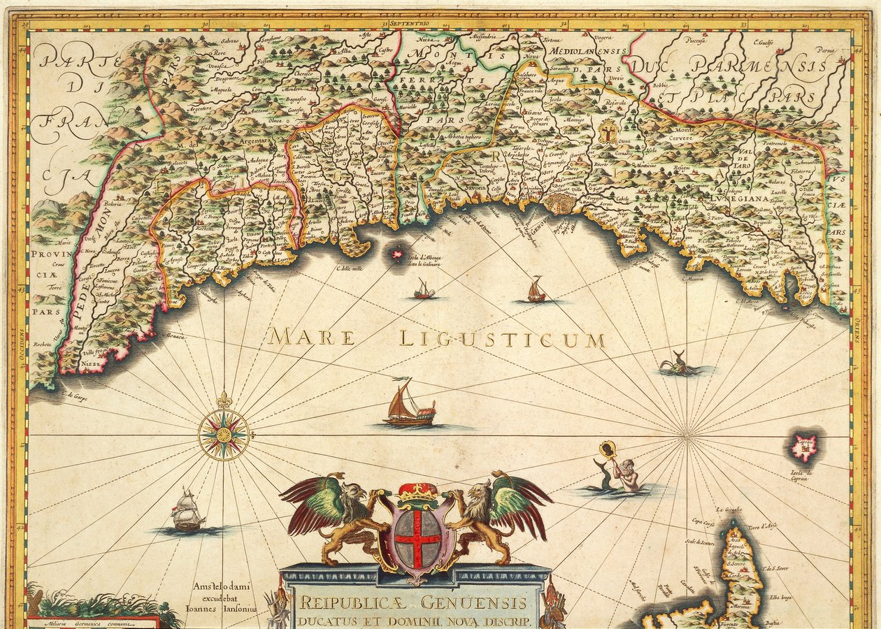 Genoa Republic, Karta över Jan Baptist Vrients, Kopparstick av Johannes Baptista Vrints