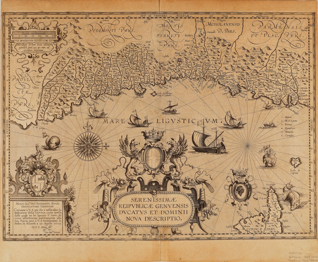 Republiken Genua, karta av Jan Baptist Vrients från Theatrum Orbis Terrarum av Abraham Ortelius av Johannes Baptista Vrints