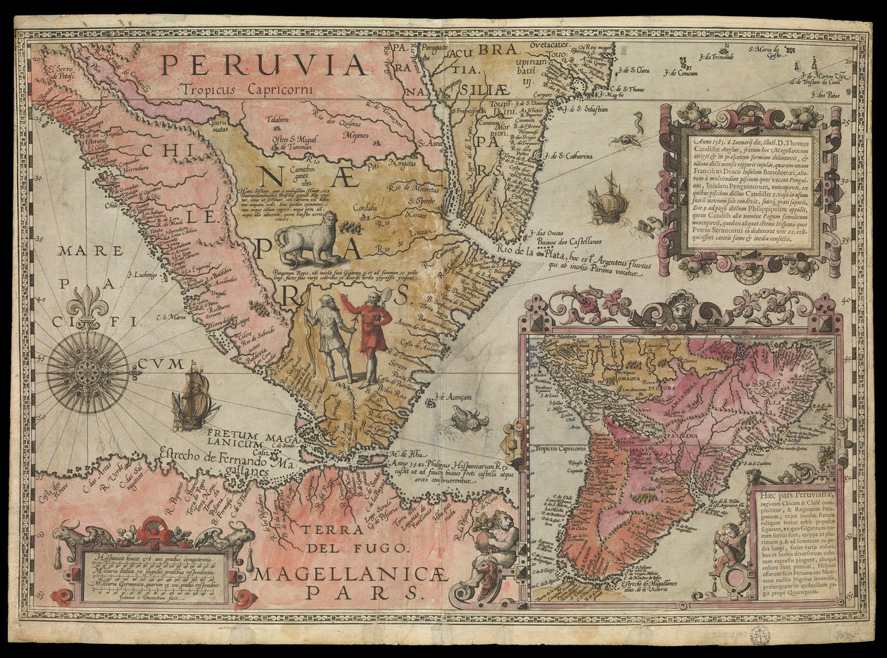 Sydspetsen av Peru, Sydamerika, ca 1590 (handkolorerad) av Johannes Baptista van the Younger Doetechum