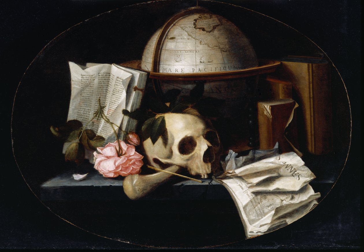 Vanitas stilleben, ca 1655 (olja på ekpanel) av Johannes Borman