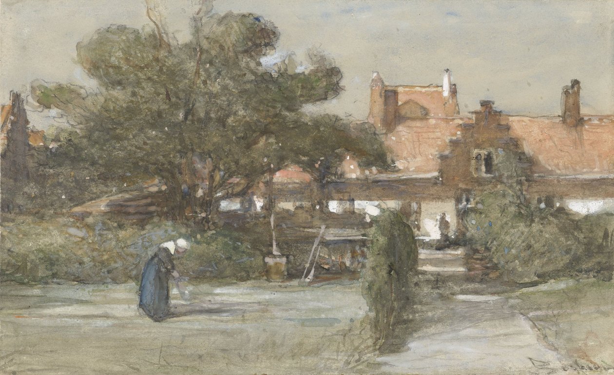 Innergården till Heilige Geesthofje på Paviljoensgracht i Haag av Johannes Bosboom