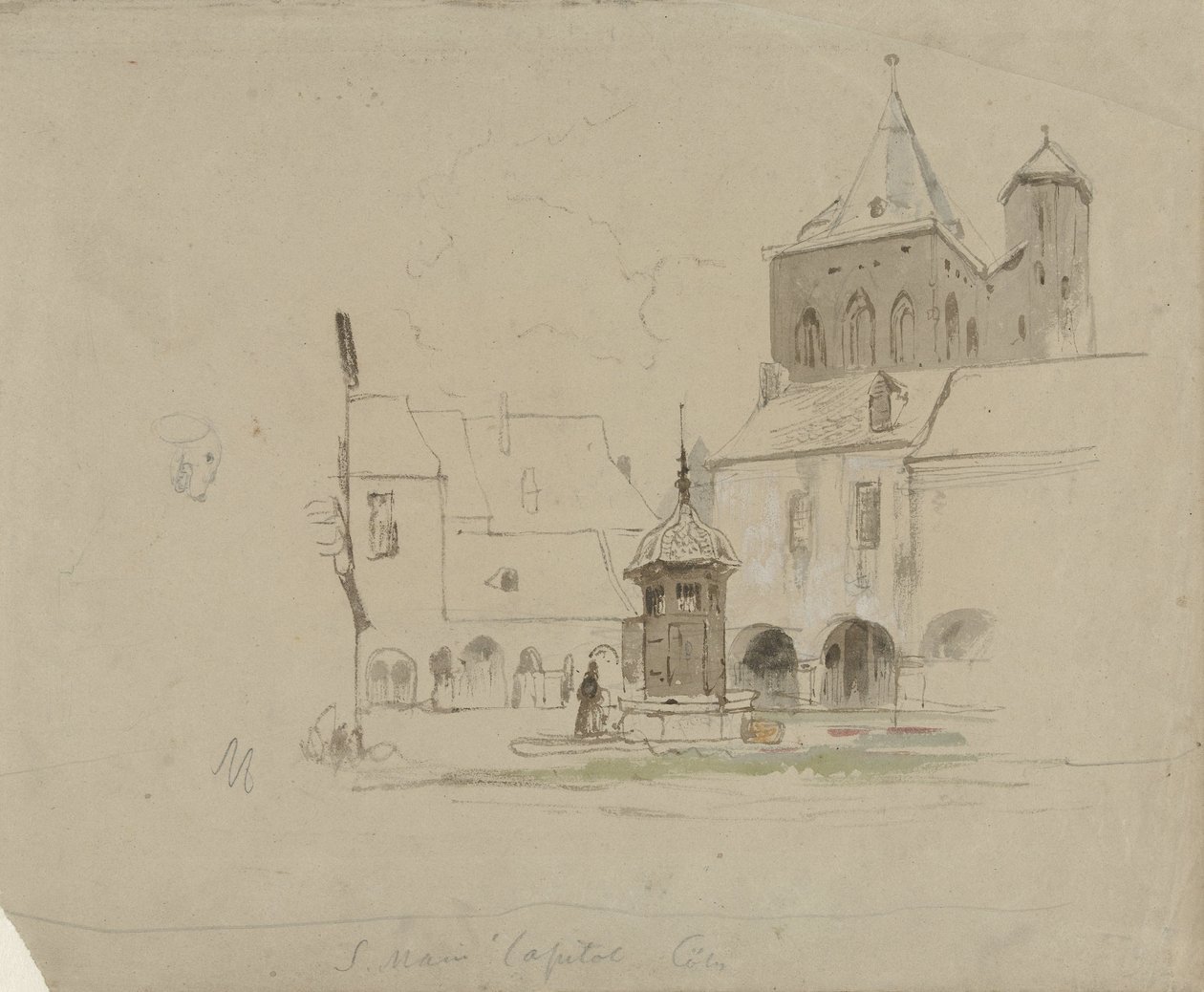 Studie av torget vid S. Maria im Kapitol i Köln av Johannes Bosboom