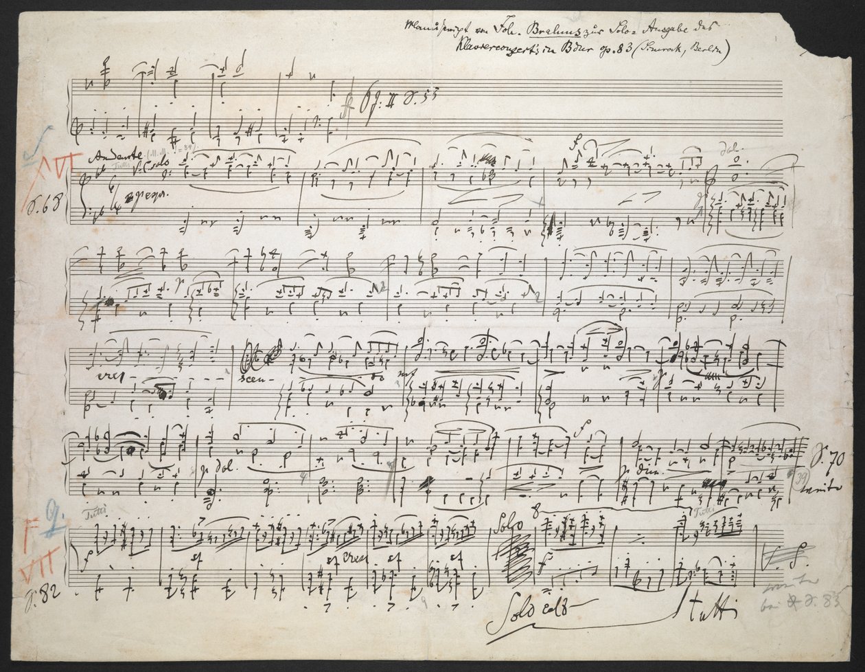Zweig MS 19 f.1r Pianokonsert nr 2 i B-dur, op. 83 av Johannes Brahms