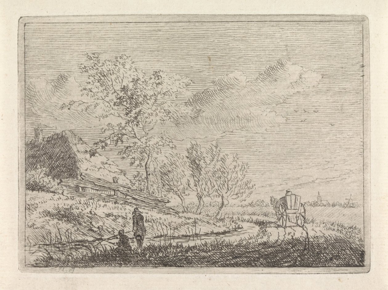 Landskap med vagn och två fiskare av Johannes Christiaan Janson