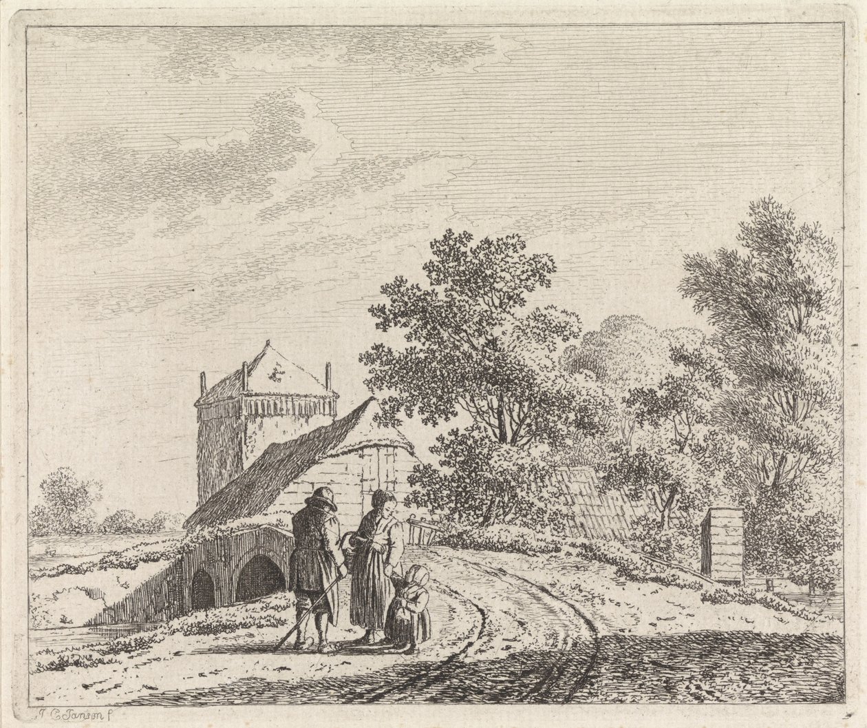 Landskap med stenbro av Johannes Christiaan Janson