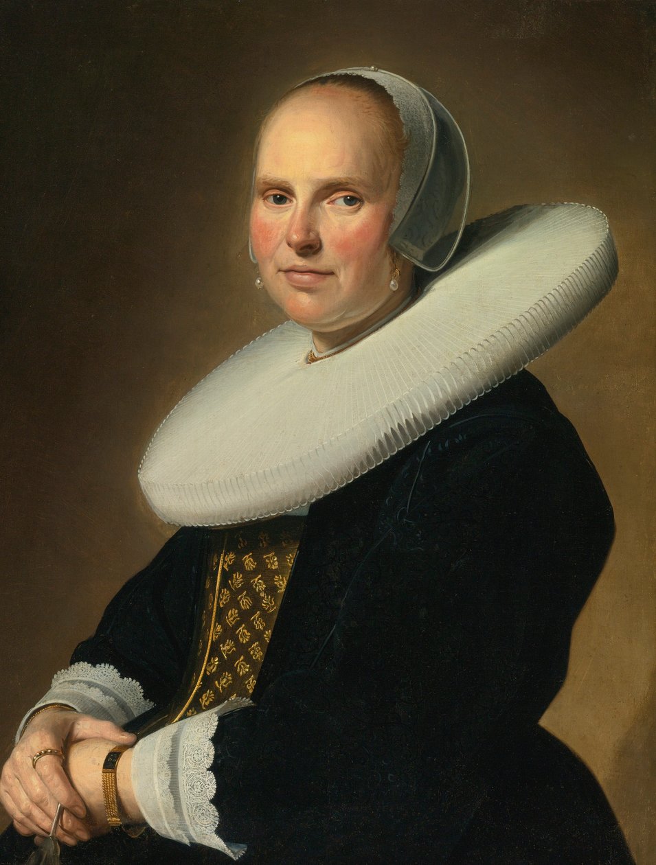 Porträtt av en dam, signerad mitt till höger: J. Verspronck... av Johannes Cornelisz Verspronck