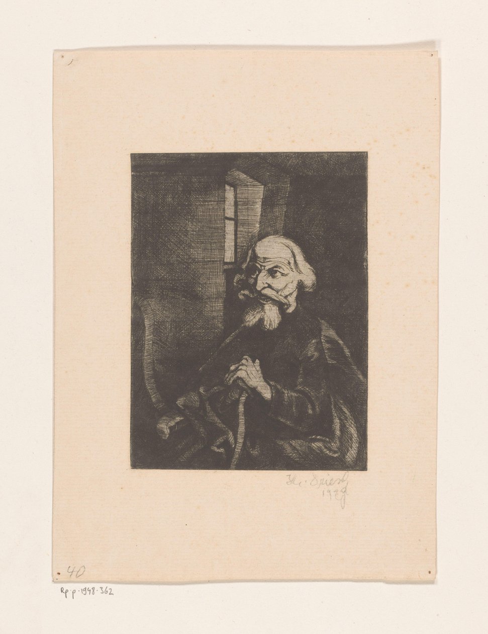 Gammal sittande man av Johannes Driesch (signed by artist)
