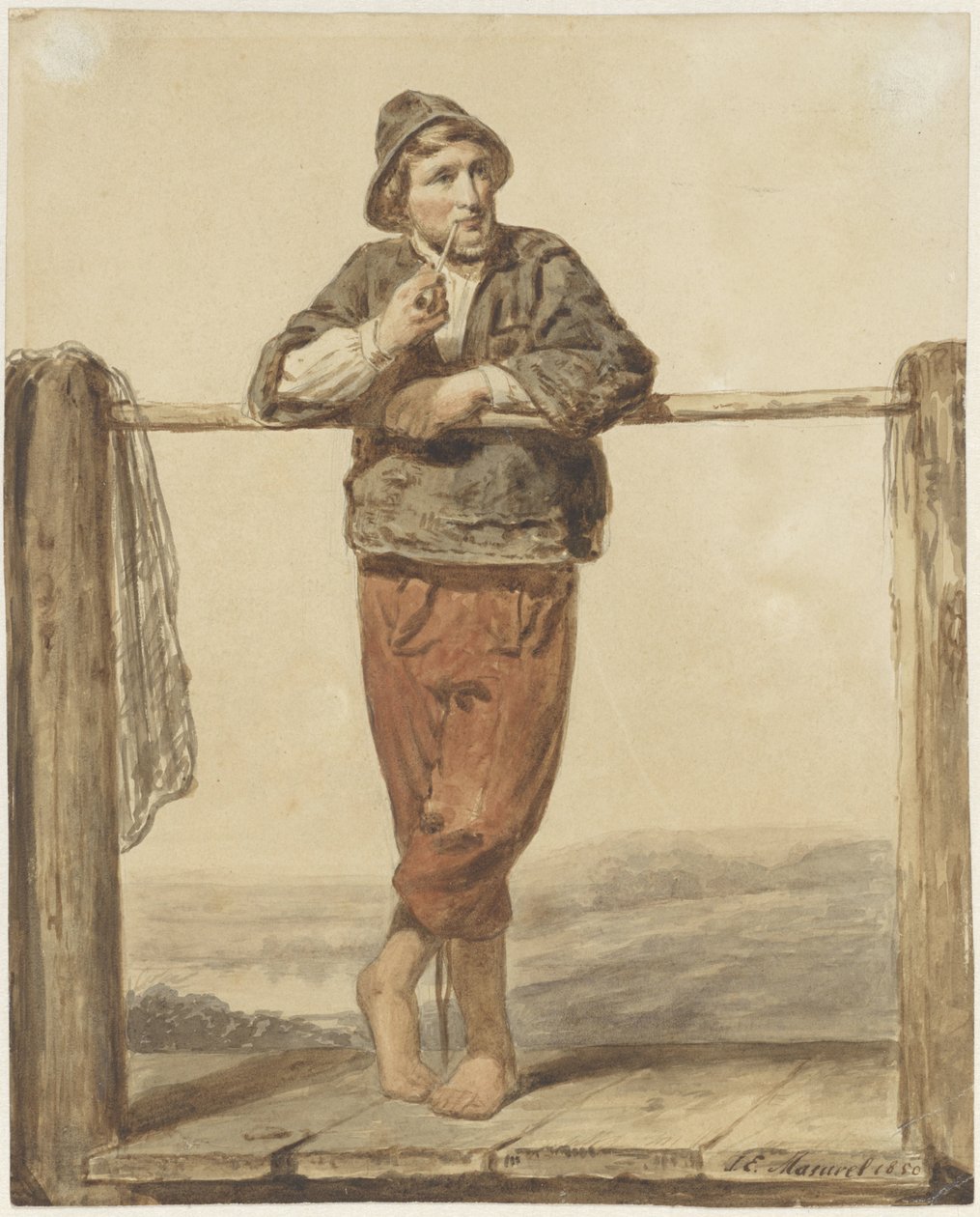 Piprökning man står med framifrån av Johannes Engel Masurel