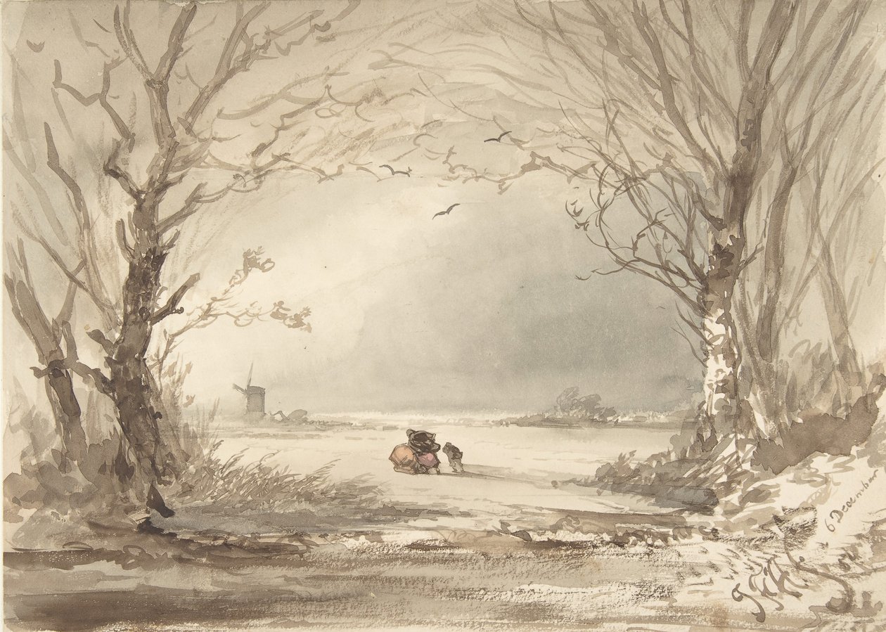 Ett vinterlandskap, 1854. av Johannes Franciscus Hoppenbrouwers