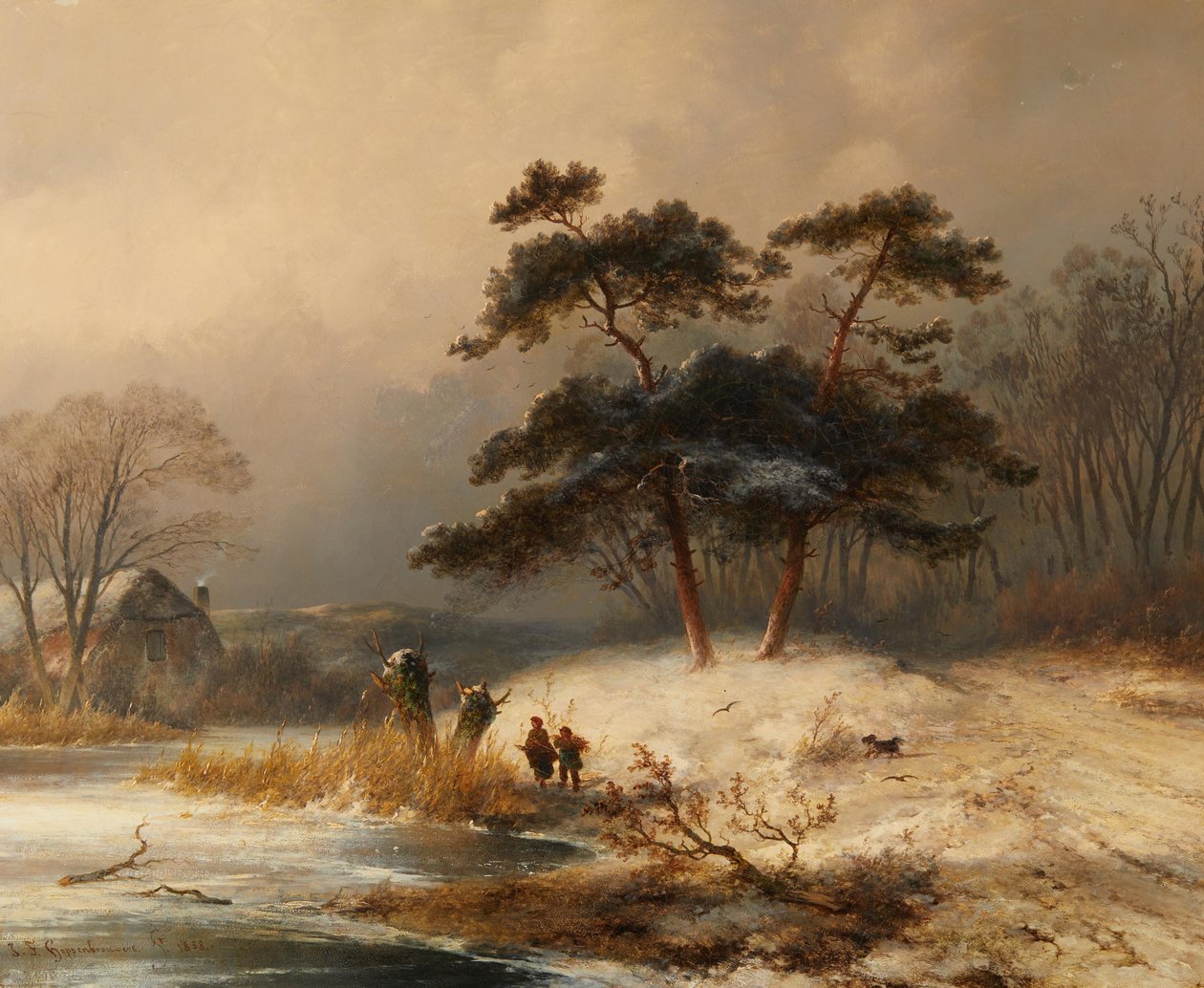 Johannes Franciscus Hoppenbrouwers risuppsamlare i vinterskogen av Johannes Franciscus Hoppenbrouwers