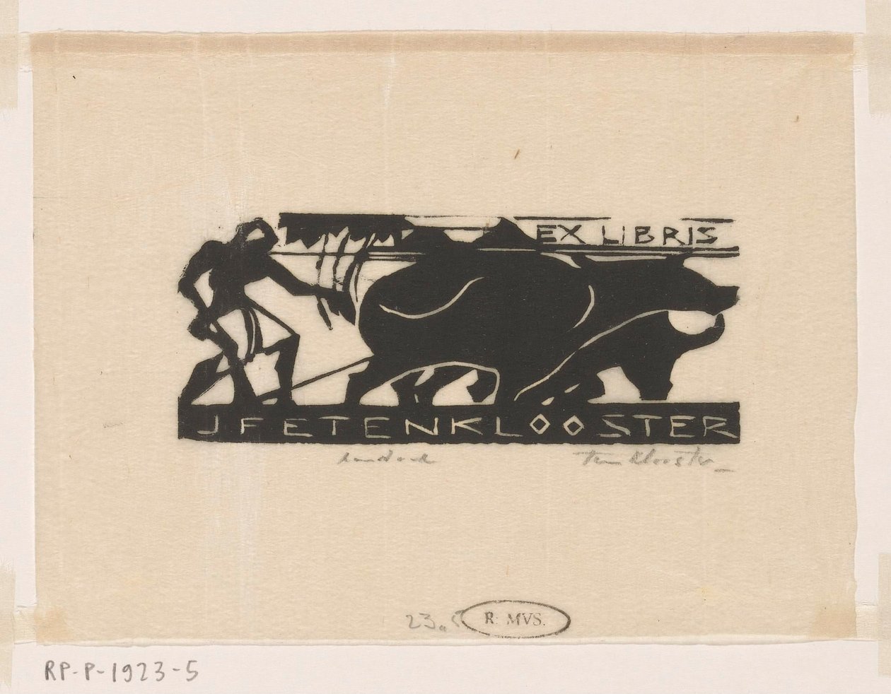 Ex-libris av J.F.E. vid kloster av Johannes Frederik Engelbert ten Klooster (signed by artist)