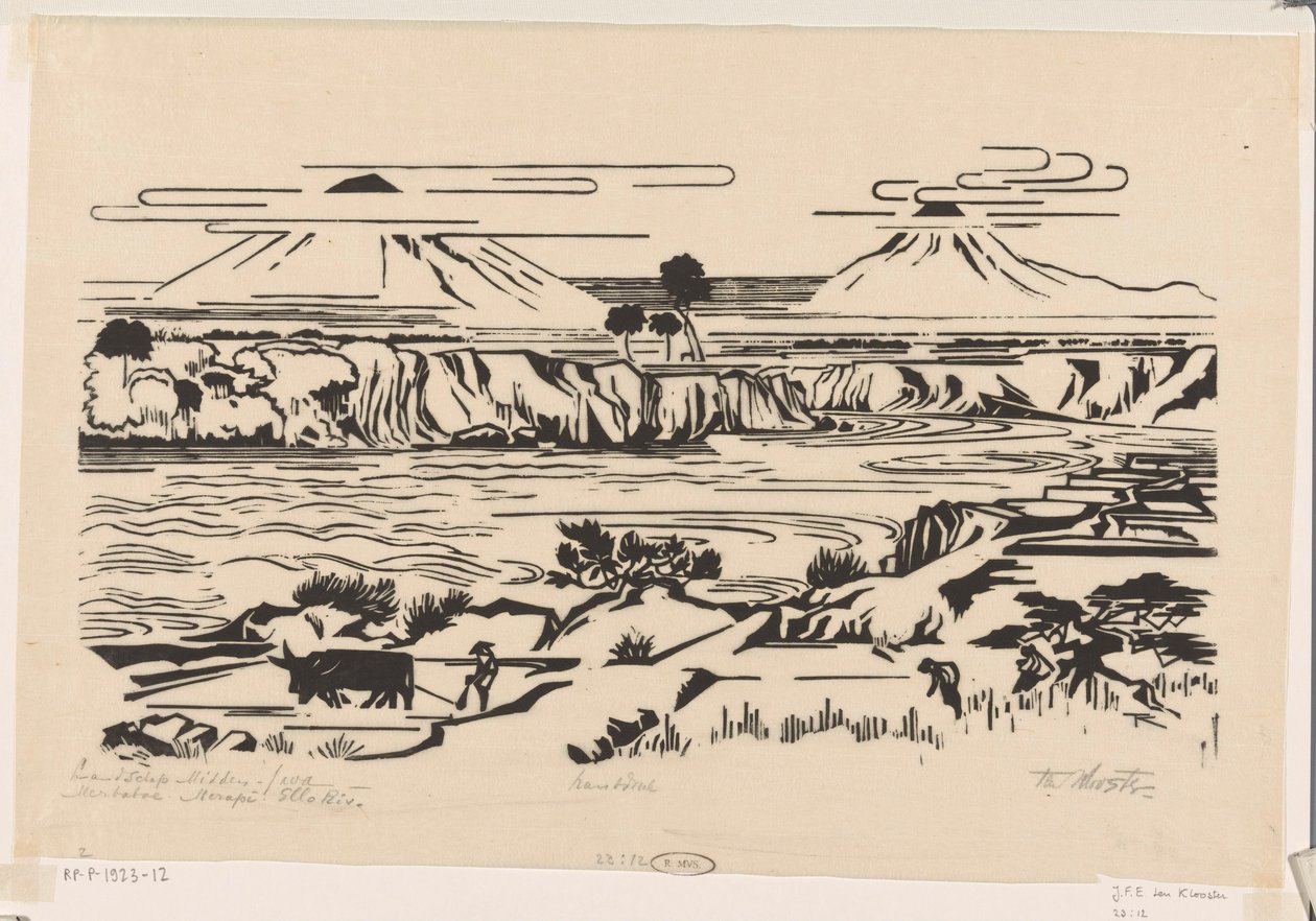 Landskap, centrala Java: Merbaboe, Merapi, Ello-floden (originaltitel på objektet) av Johannes Frederik Engelbert ten Klooster (signed by artist)