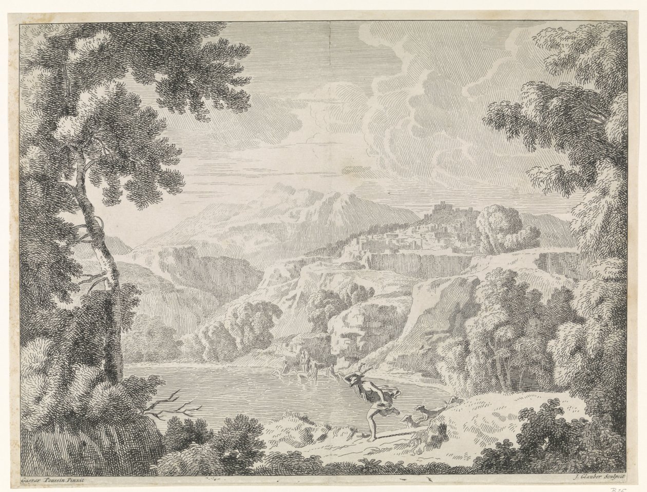 Actaeon förvandlas till ett rådjur av den badande Diana Landskap efter Gaspar Poussin (serietitel) av Johannes Glauber