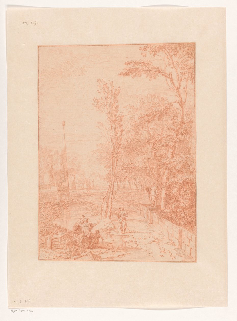 Arkadische Landschaft mit Figuren nahe einem Obelisken av Johannes Glauber