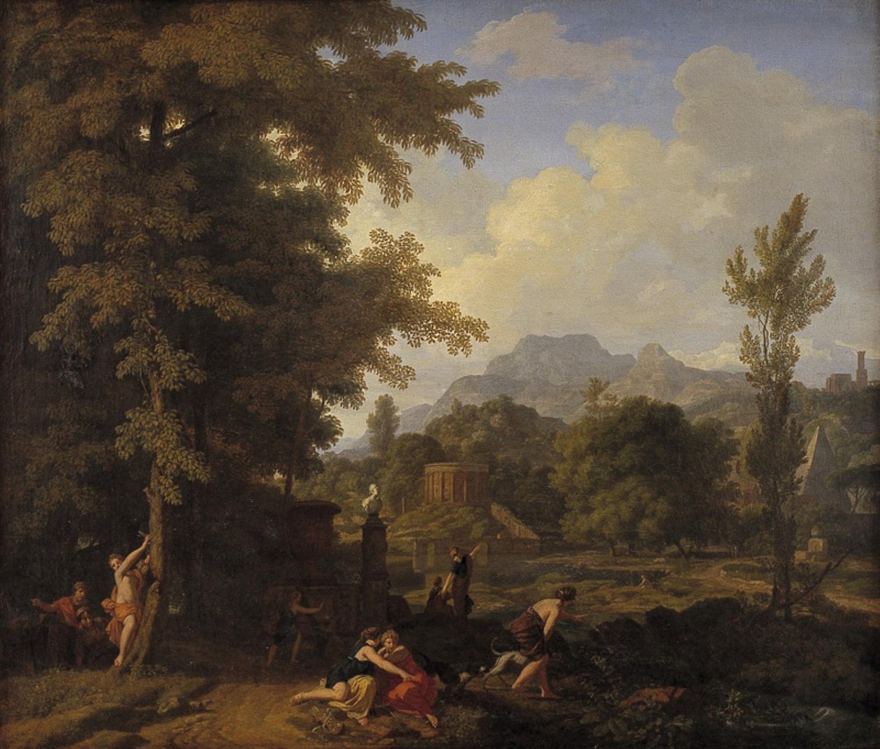 Klassiskt landskap med Diana (?) och hennes nymfer av Johannes Glauber