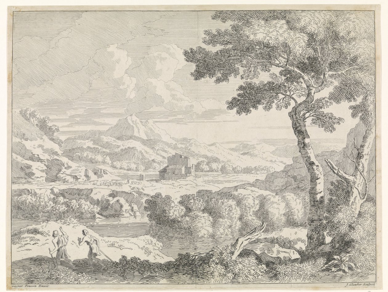 Kuperat landskap med herdar Landskap efter Gaspar Poussin (serietitel) av Johannes Glauber