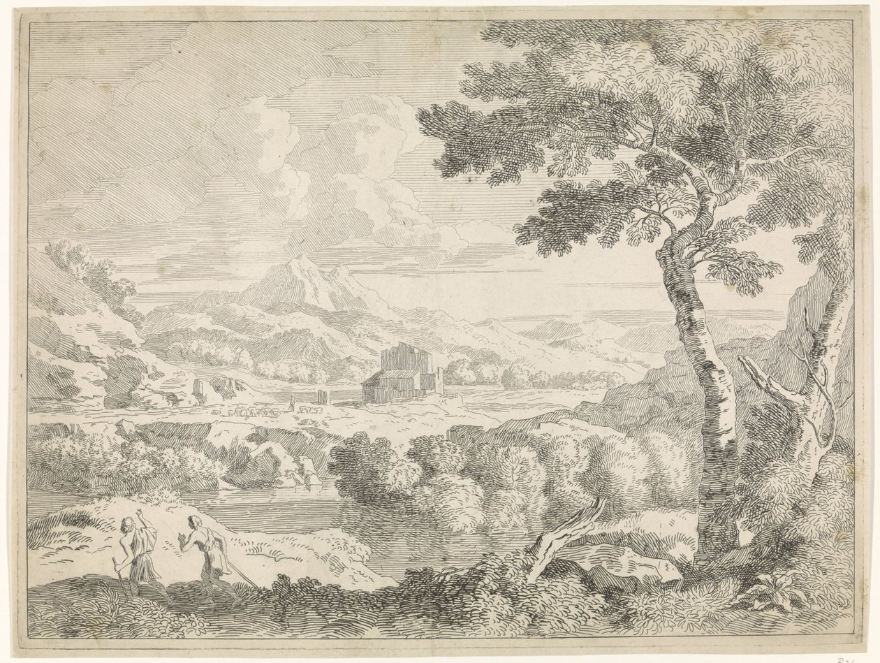 Kuperat landskap med herdar Landskap efter Gaspar Poussin (serietitel) av Johannes Glauber