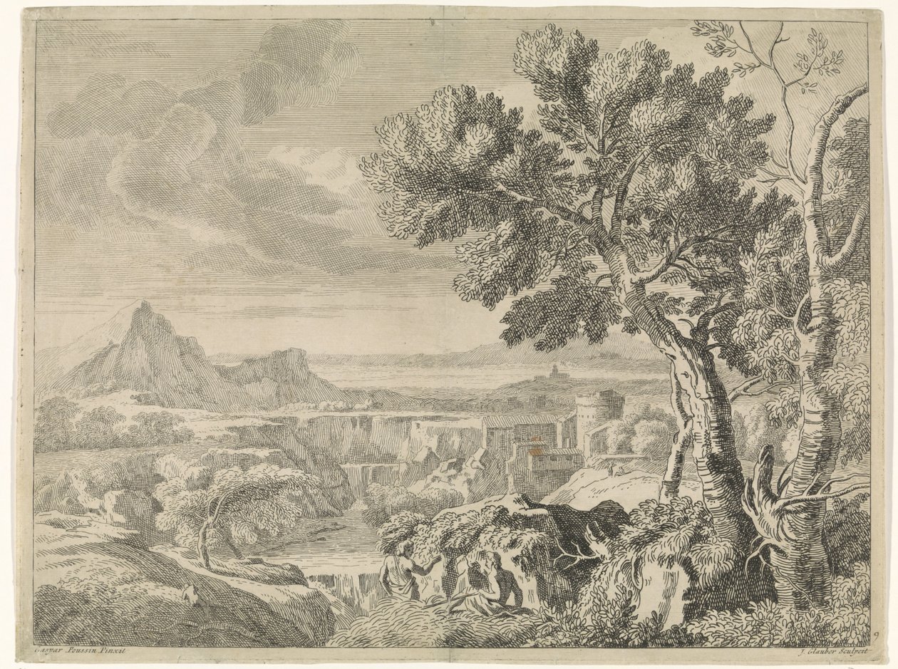 Landskap med ravin och vattenfall Landskap efter Gaspar Poussin (serietitel) av Johannes Glauber
