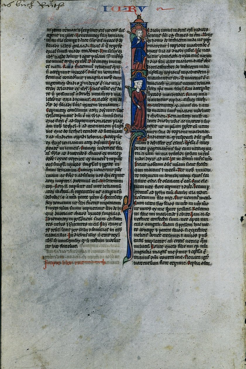 Initial I med Elimelek och Naomi: Blad från en latinsk bibel 1 av 2 utskurna löv, ca. 1250. av Johannes Grusch Atelier