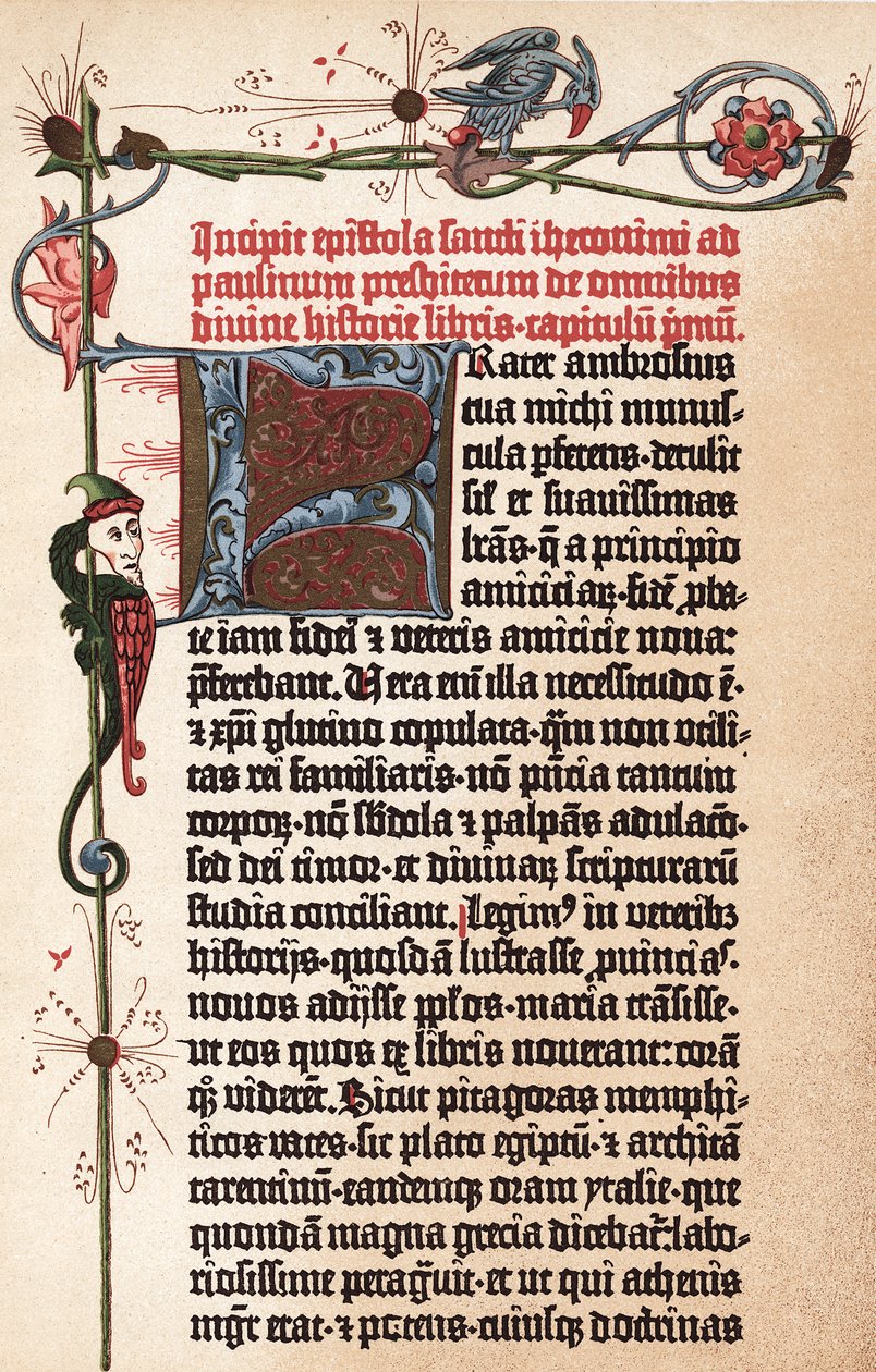 Sida från Gutenbergs bibel, c1455 av Johannes Gutenberg