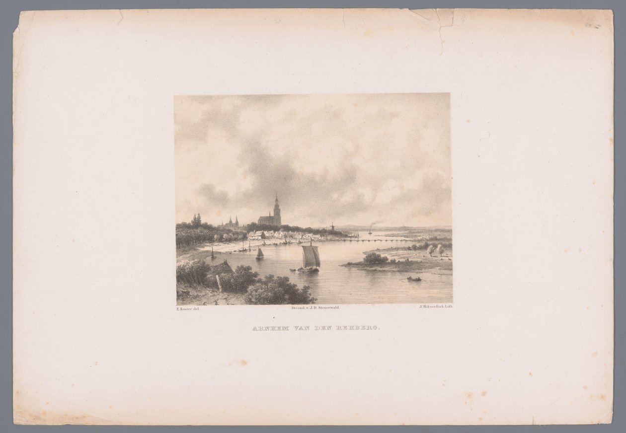 Utsikt över Arnhem från Rehberg Arnhem van den Rehberg (titel på objekt) Holländsk stads- och hamnvy efter teckningar av Everhardus Koster (serietitel) E. Kosters skissbok: Dutch City and Harbour Views (serietitel) av Johannes Hilverdink