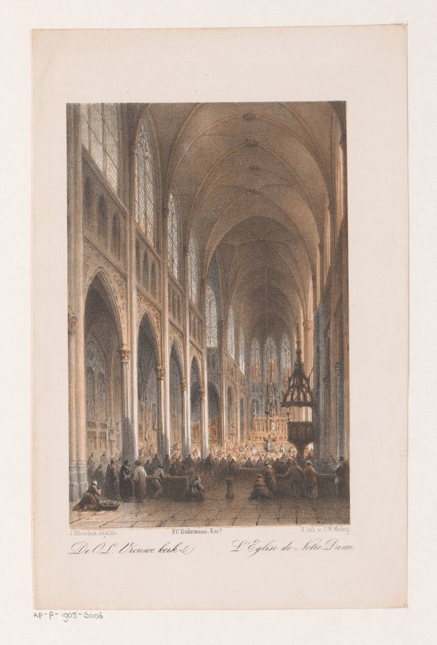 Interiör av Onze Lieve Vrouwe-kyrkan i Amsterdam Vår frus kyrka (titel på objektet) av Johannes Hilverdink