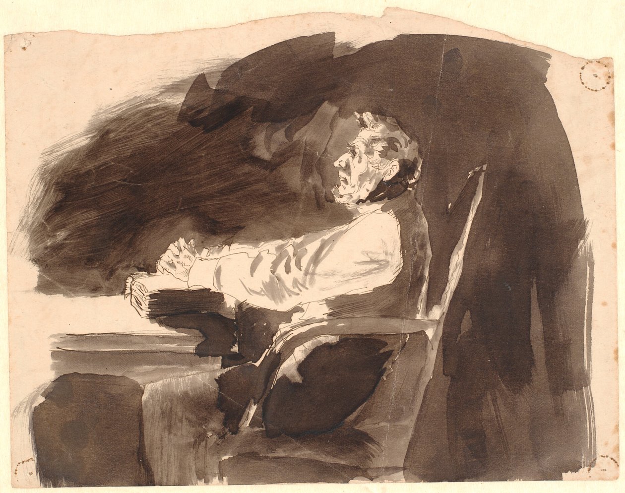 Gammal man vid ett bord med en bibel av Johannes Holbek