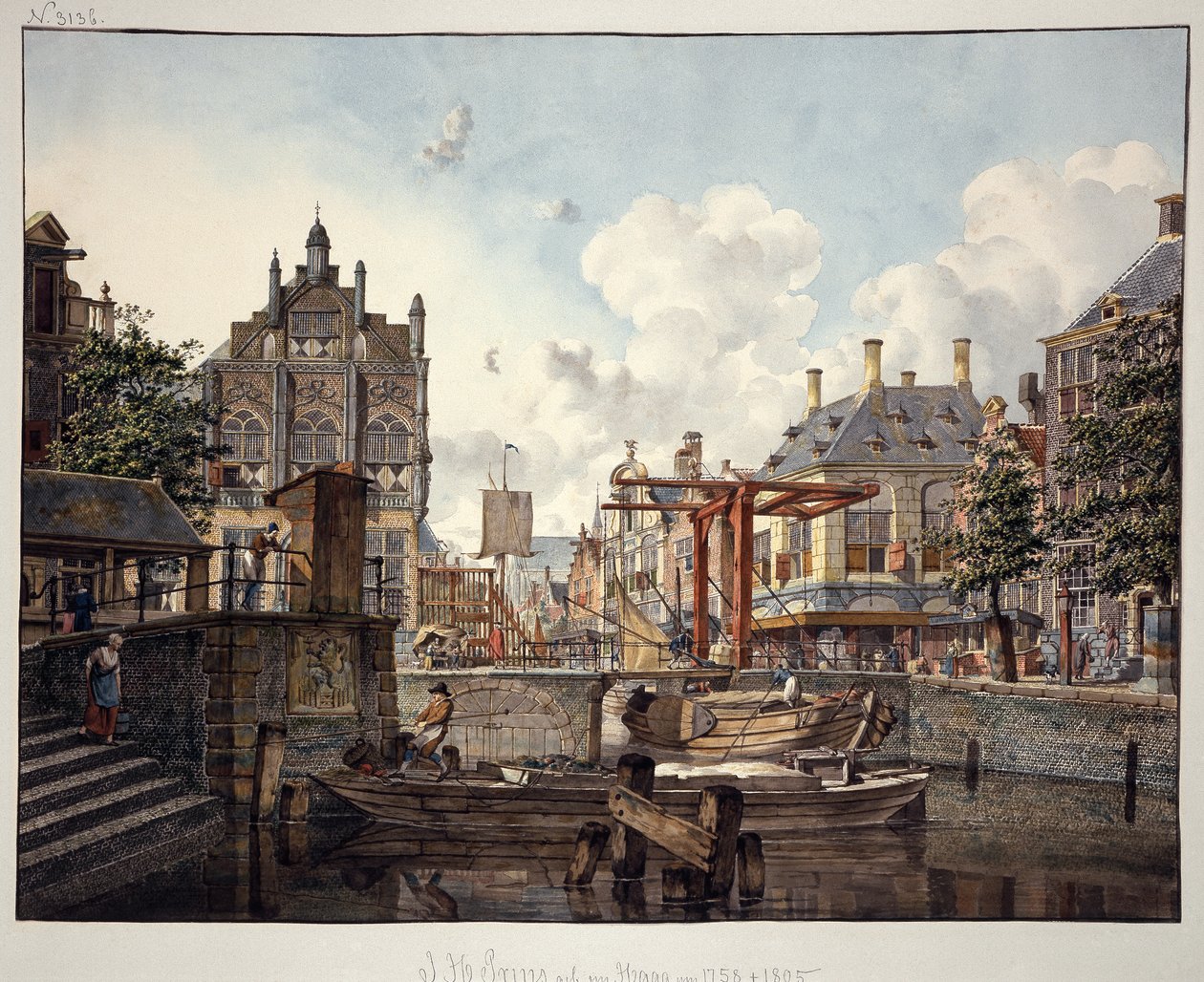 Stadsutsikt med vindbrygga av Johannes Huibert Prins