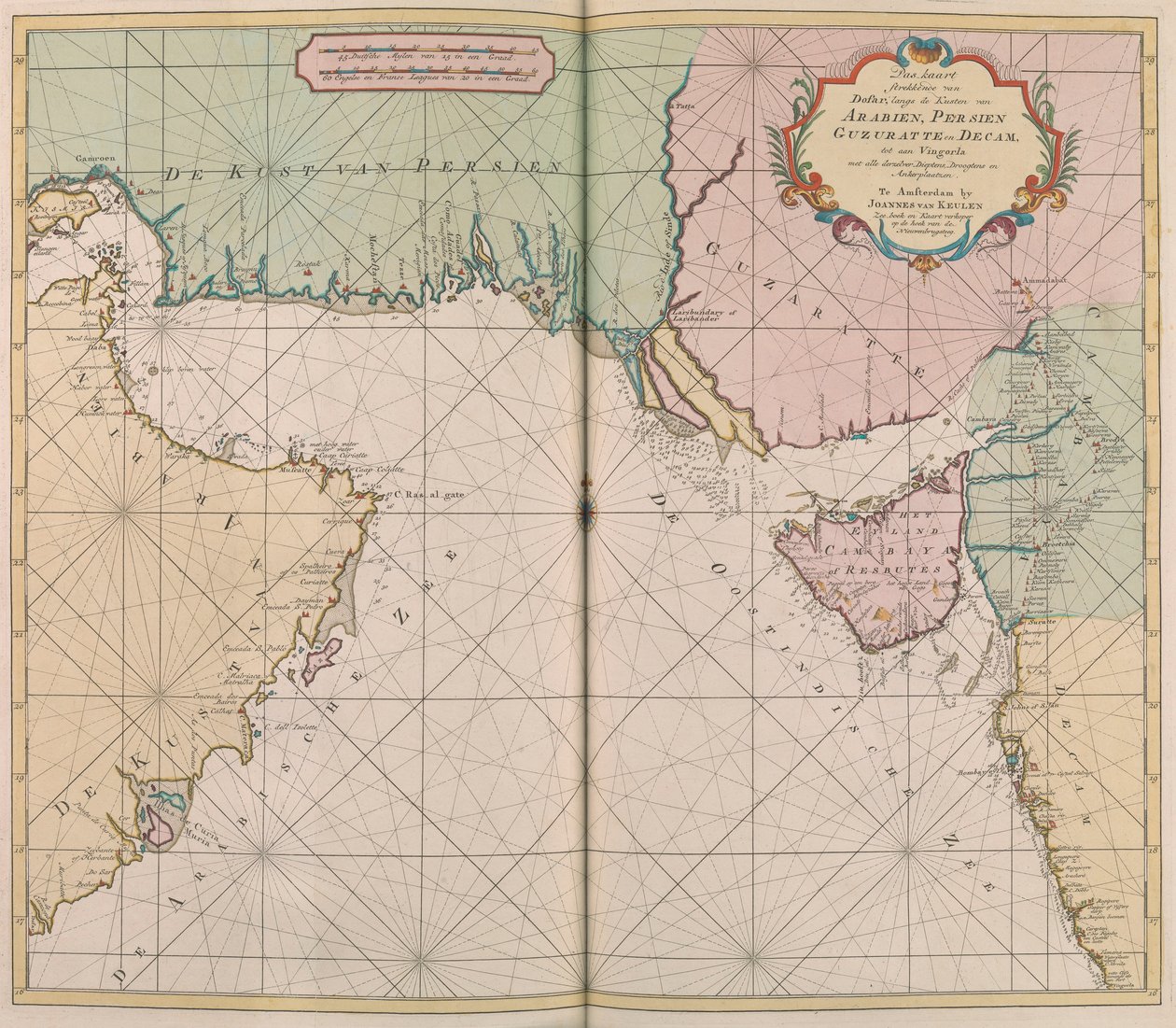 Karta över Arabien, Persien, Gijarat och Decca av Johannes II Van Keulen