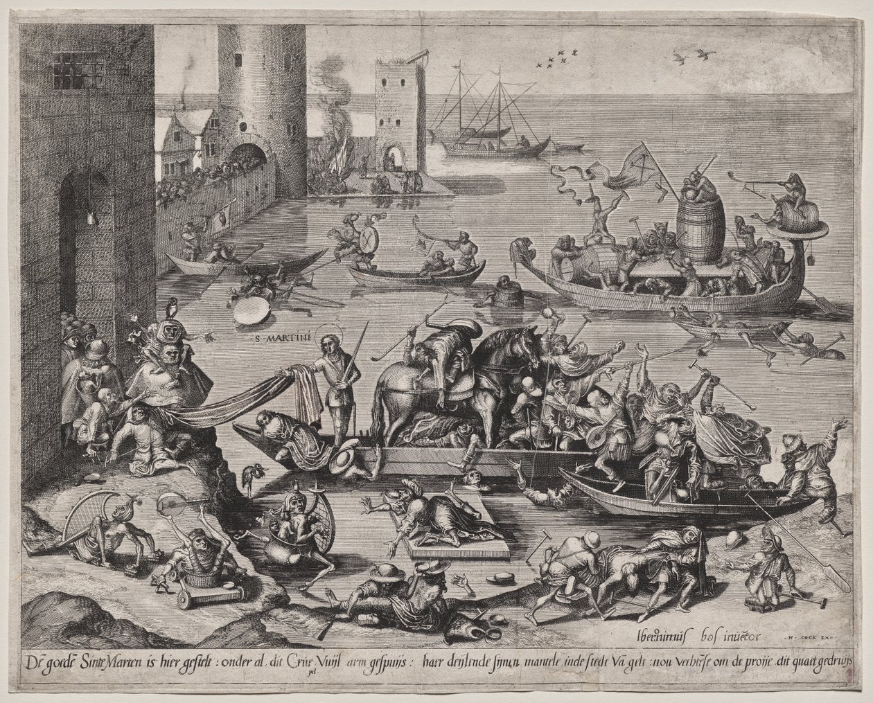 Saint Martin med sin häst på ett skepp av Johannes I van Doetecum (d. 1605)