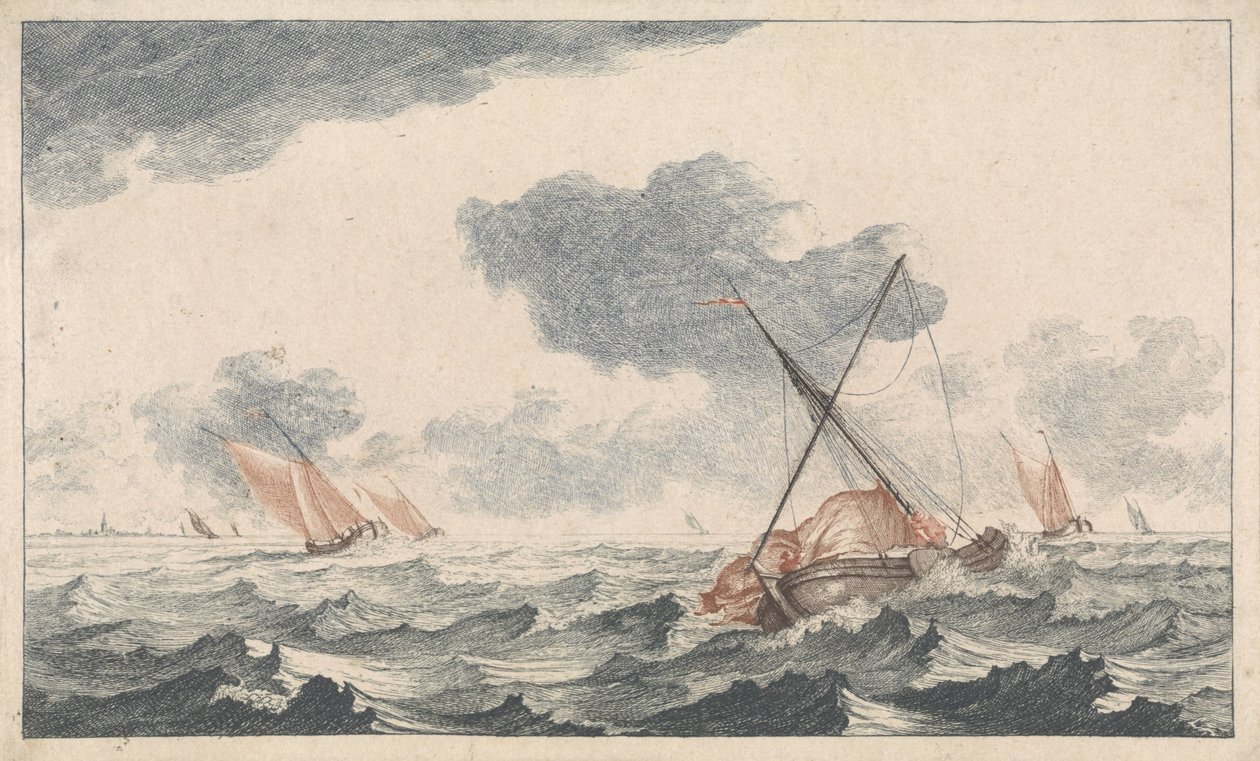 Strykning av seglet Ships at Sea (serie A) (serietitel) av Johannes Jacobsz van den Aveele (attributed to)