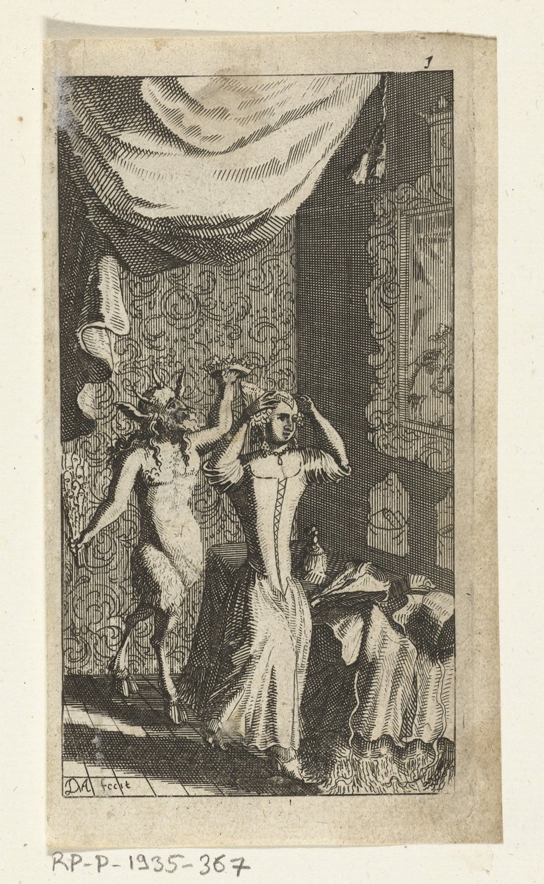 Den stolta djävulen Bokillustration för Simon de Vries, Seven Devils som styr och tjänar Hedendaeghsche Dienstmaegden, Amsterdam, 1682 av Johannes Jacobsz van den Aveele