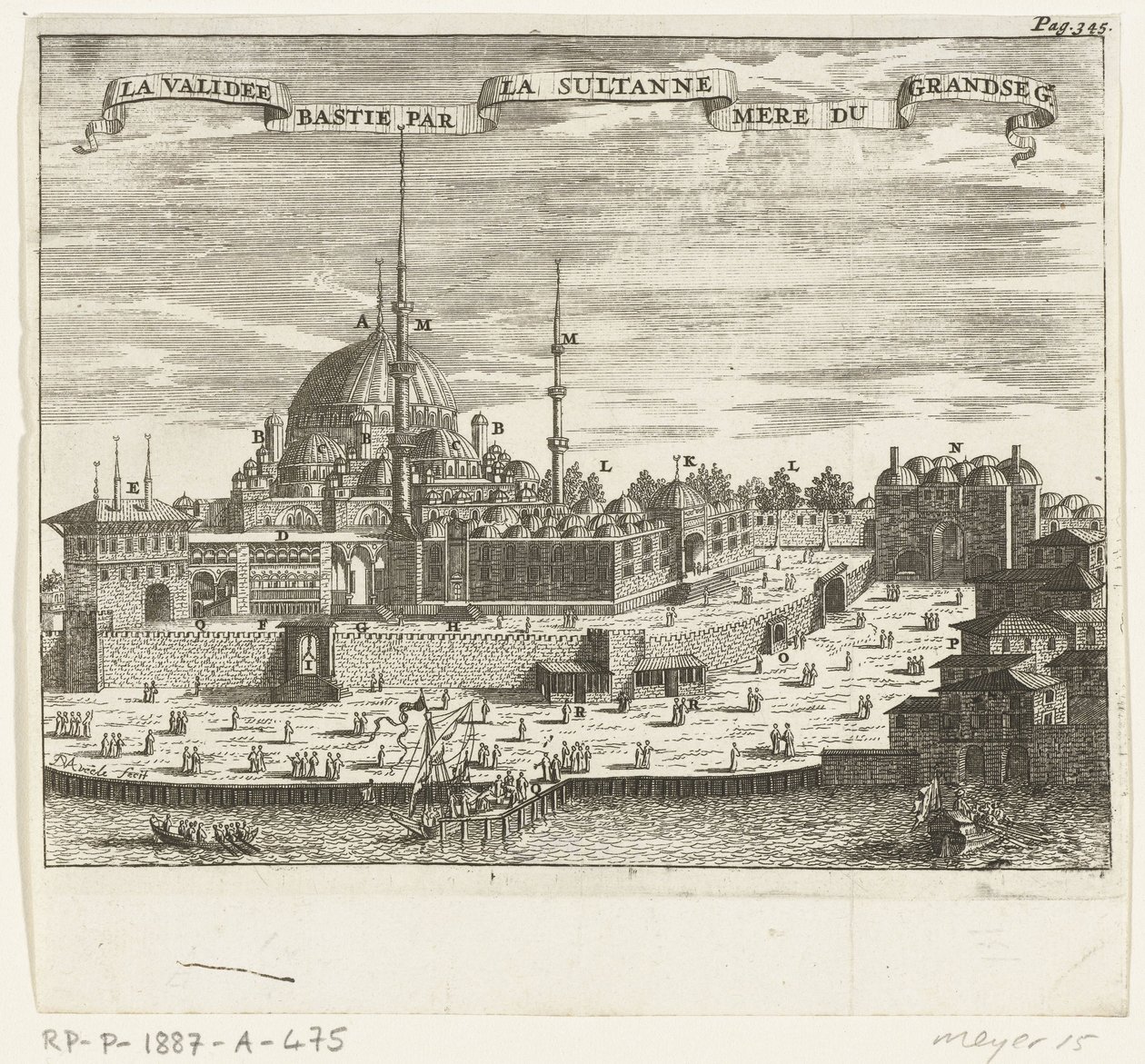 Utsikt över Yeni Cami La validee bastie par la sultanne mere du grandseg. (titel på objekt) av Johannes Jacobsz van den Aveele