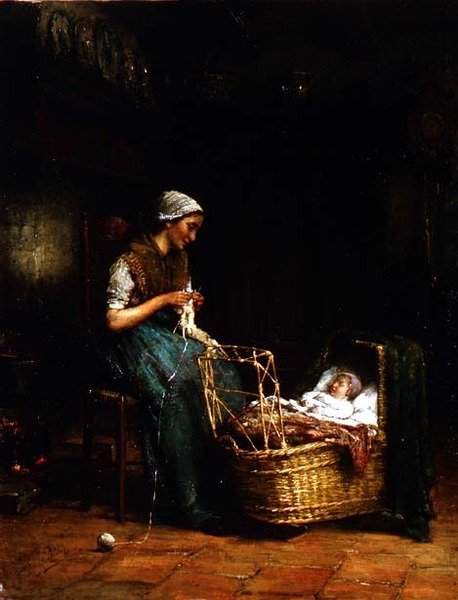 Mor och barn i en stuga interiört (se även 18091) av Johannes Jacobus Paling