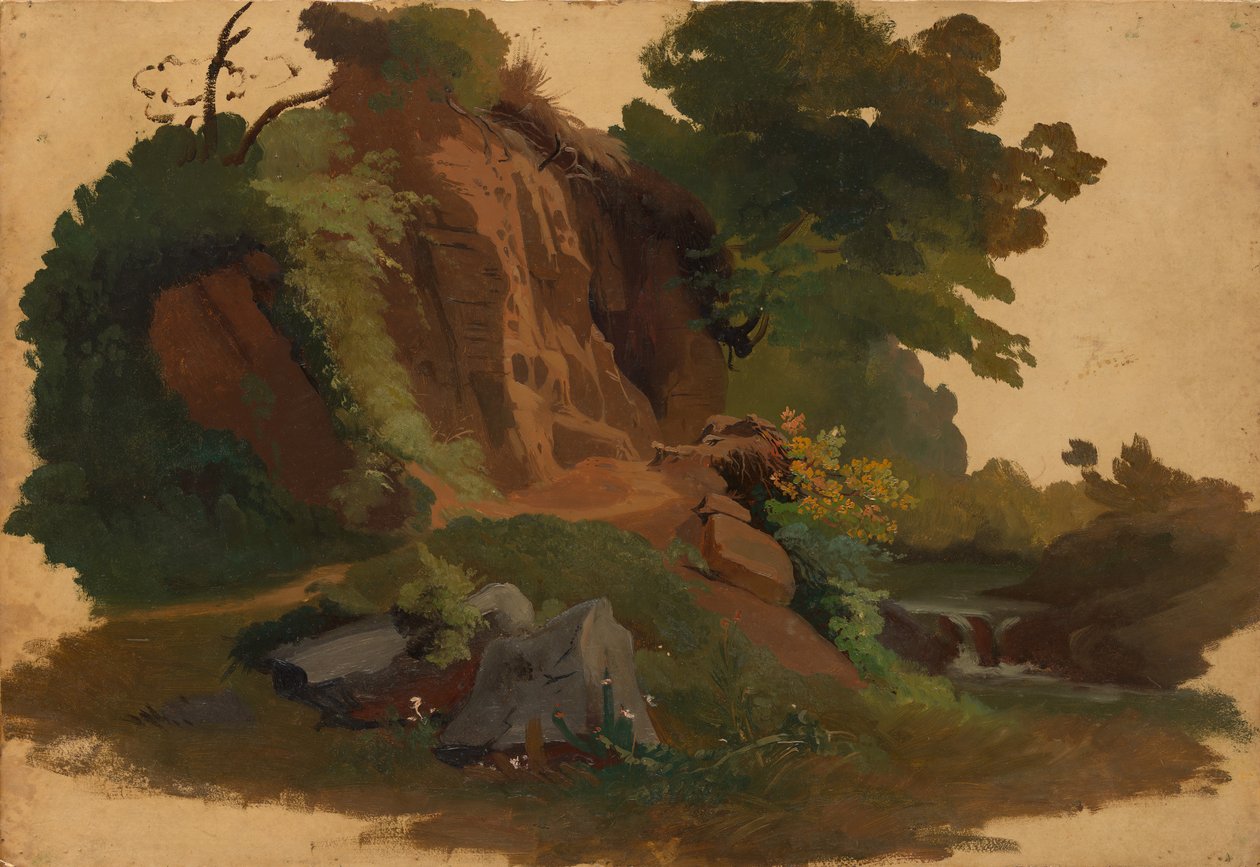 Klipphäll vid en bäck i den romerska Campagna, ca. 1835-40. av Johannes Jakob Frey