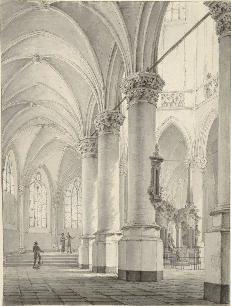 Interiör av den nya kyrkan i Delft av Johannes Jelgerhuis
