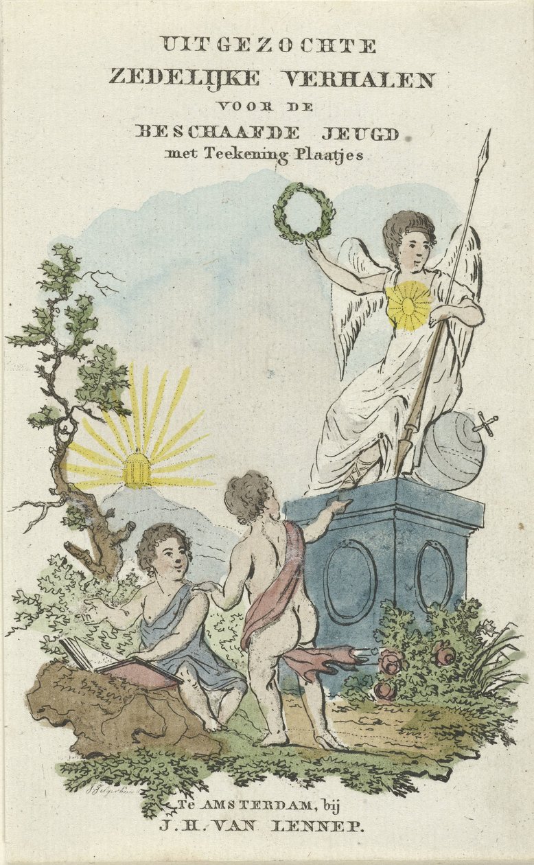 Landskap med två barn Titelsida för: Utvalda moraliska berättelser för den odlade ungdomen, 1828 av Johannes Jelgerhuis