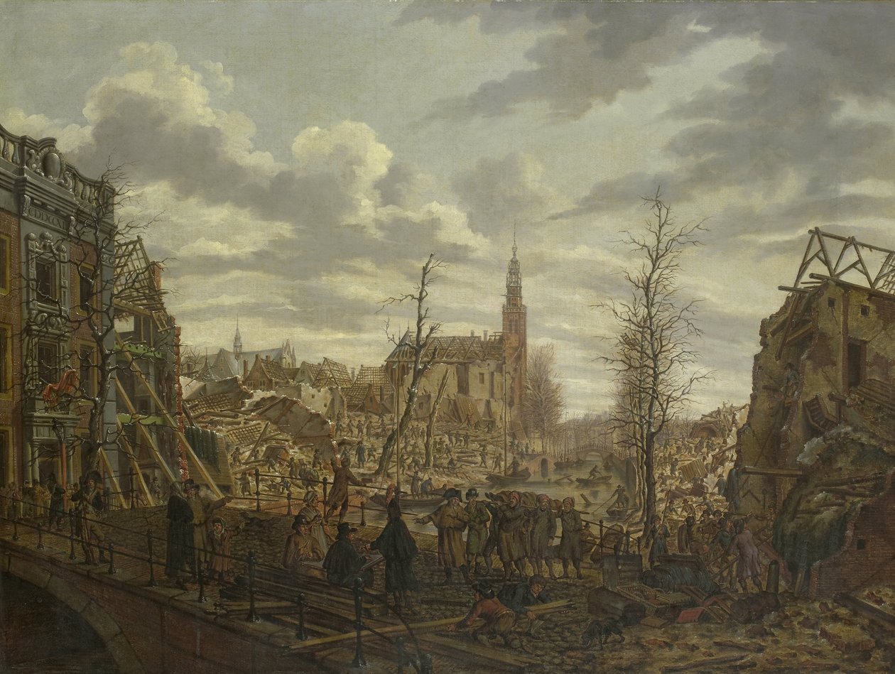 Rapenburg, Leiden, tre dagar efter explosionen av ett pulverfartyg den 12 januari 1807 av Johannes Jelgerhuis