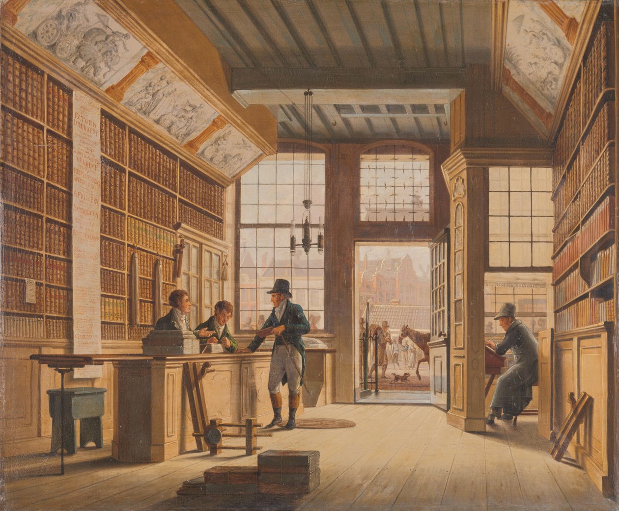 Bokhandlarens Pieter Meijer Warnars butik på Vijgendam i Amsterdam Pieter Meijer Warnars (1792-1869) bokhandel vid Vijgendam, Amsterdam av Johannes Jelgerhuis